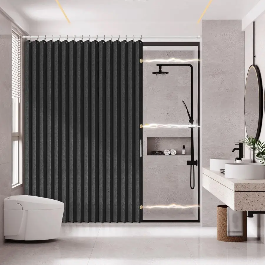 

Magnetic Folding Shower Curtains Acordion Shower Curtain Fabric Polyester Waterproof Shower Curtains Suitable for Family Hotel H