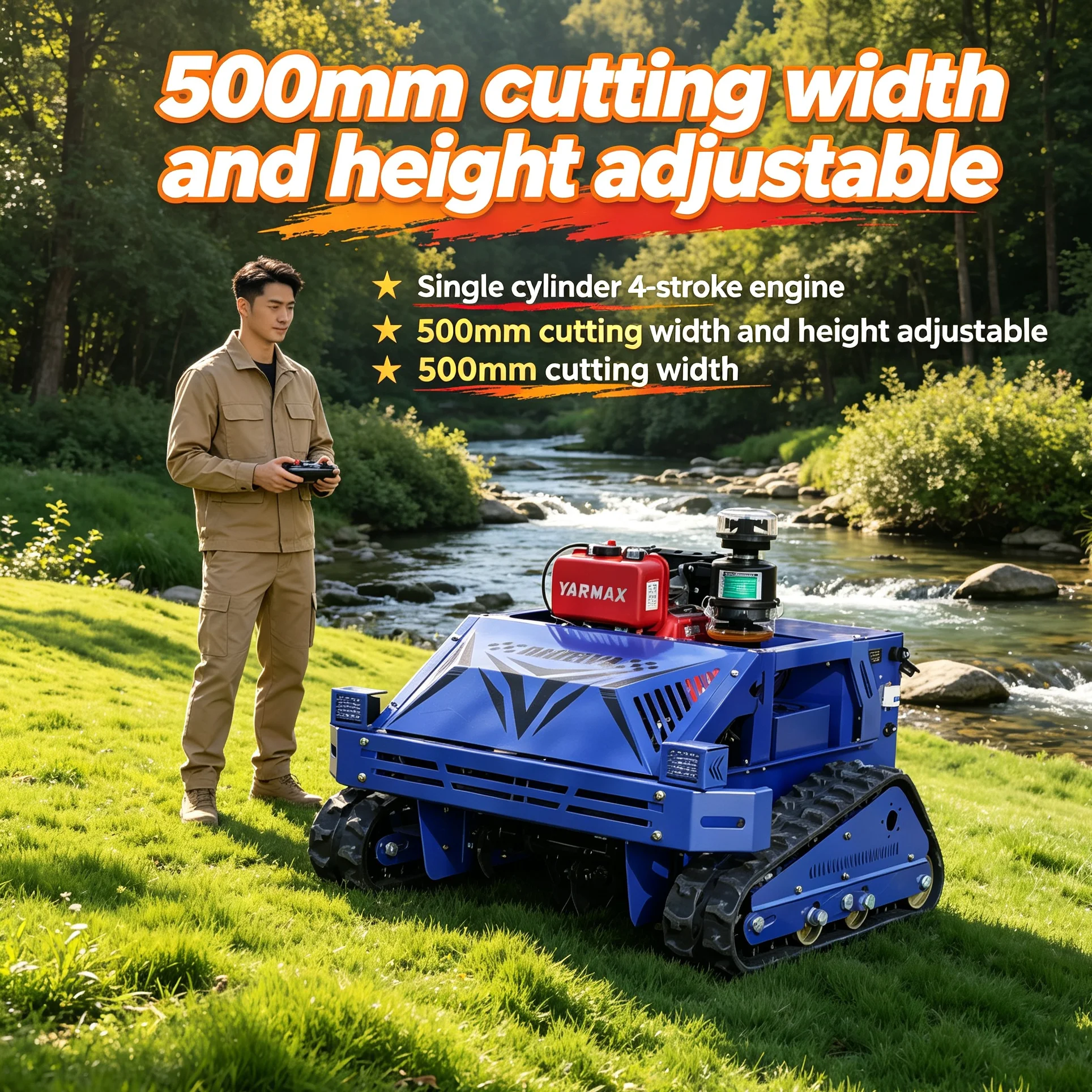 Customized Height Adjustable Crawler Mower with Storage Rack, optional colors and diesel choice to cut manual weeding labor