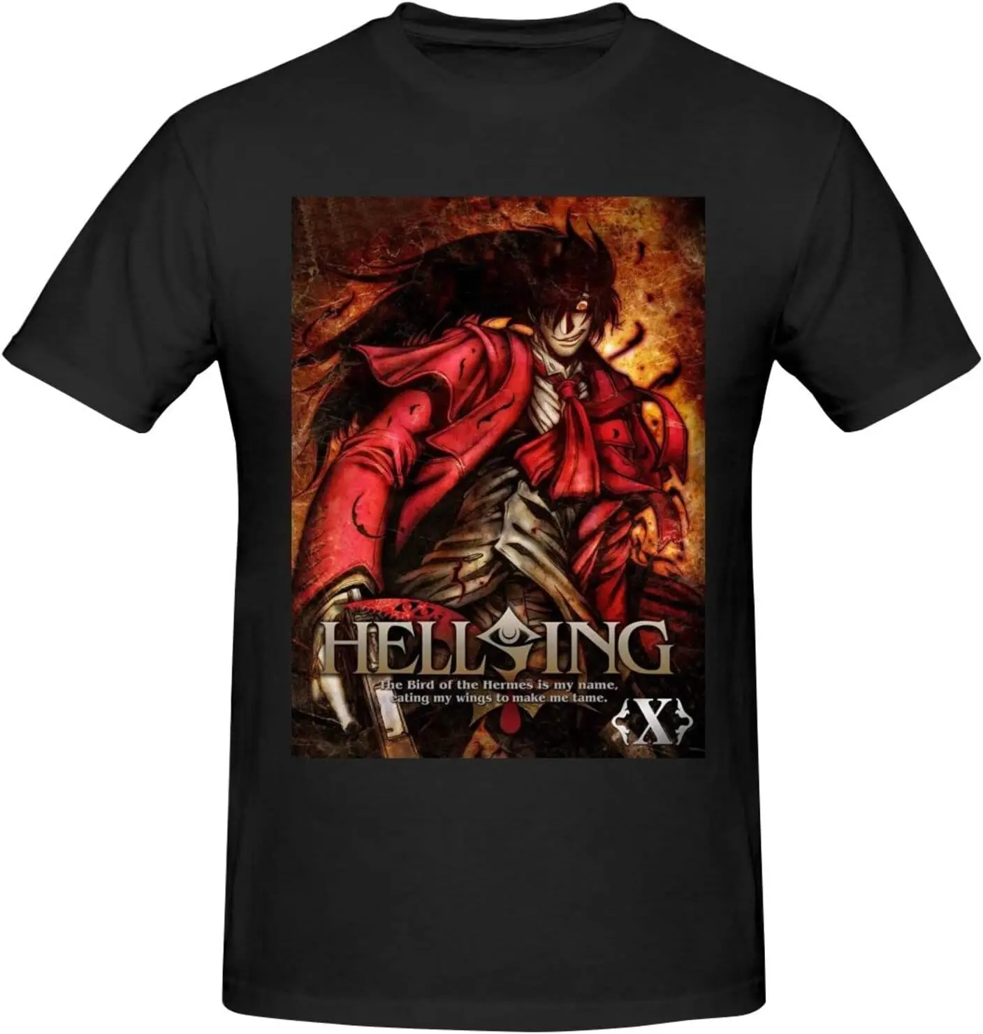 Hellsing Shirt Anime Short Sleeve T Shirts for Men Classic Crew Neck Casual Black