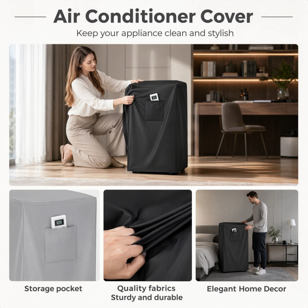 Portable Air Conditioner Cover – Built-In Side Storage Pocket for Remote & Cables for Living Rooms & Entertainment Rooms view 4