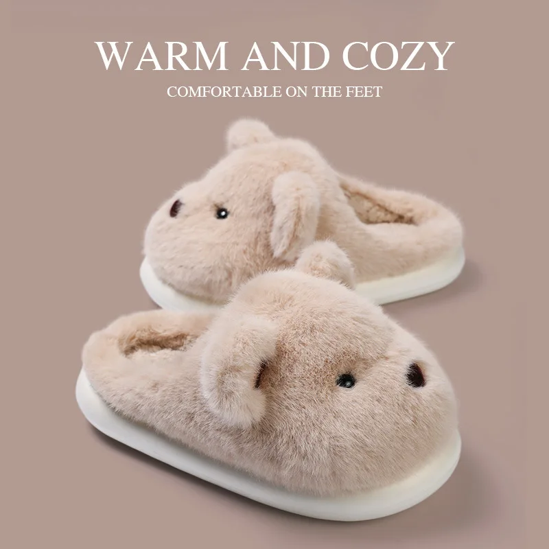 

Cute Plush Cotton Slippers Cartoon Female Autumn Winter Thicken Soft Bottom Shoes Indoor Anti-Slip Home Warm Thick Sole Slippers