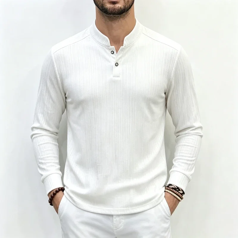 Men's Business Long Sleeved Formal Polo Shirts Autumn Spring Smart Casual Work Tops Tee Man Office Workwear Polo Collar T Shirts