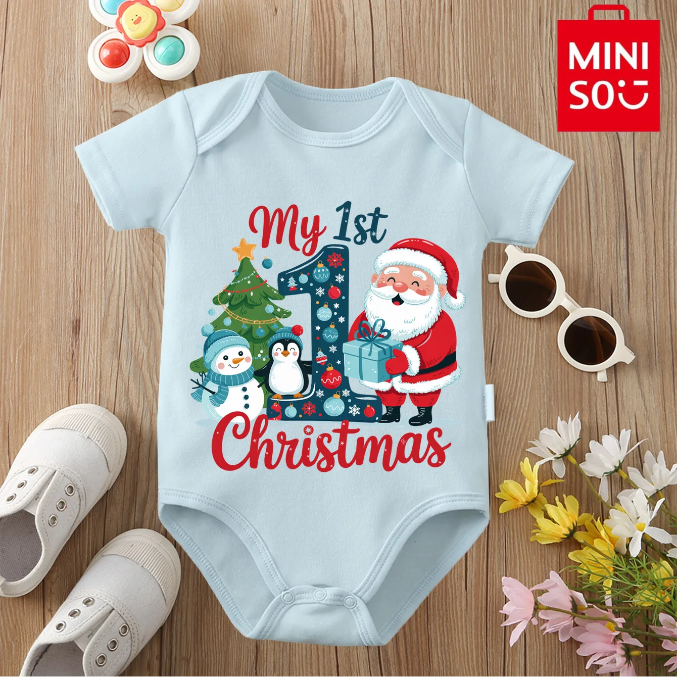 

MINISO Pure Cotton Cloths Baby's First Christmas Snowman Onesie Jumpsuit Bodysuit for 0-12 Months Newborn Best Gift for Baby