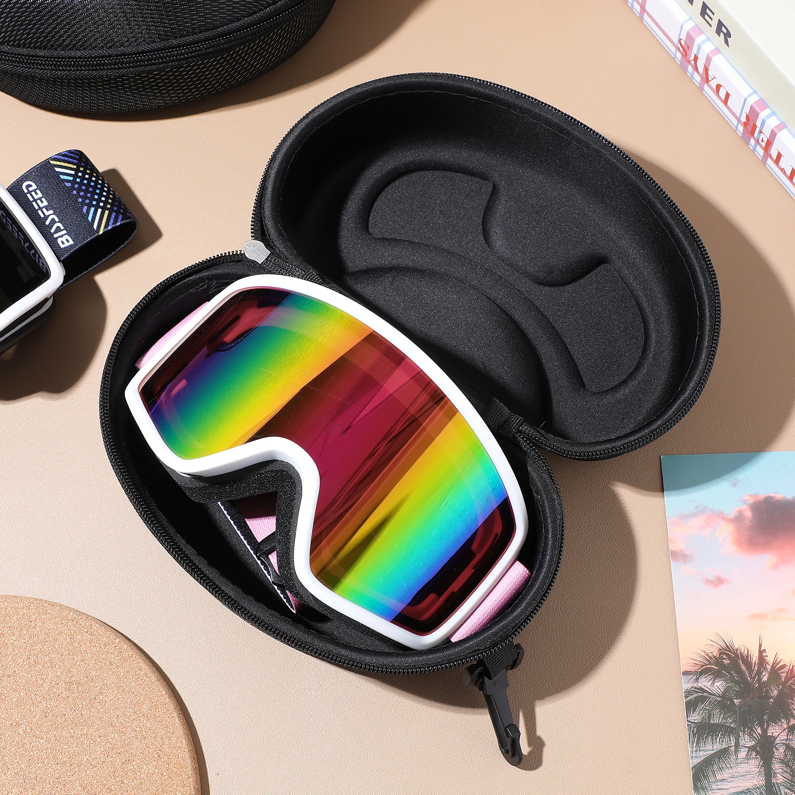 

2pcs Motorcycle Goggles Case Large Size Scratch Resistant Shockproof Sunglasses Box EVA Material Travel Skiing Hook Carry Men