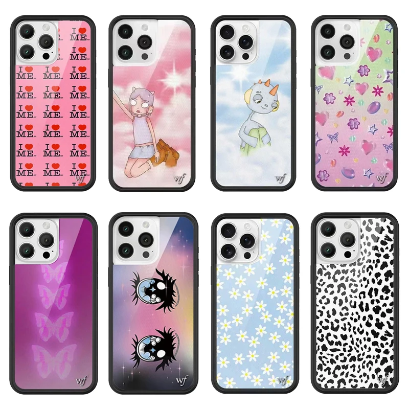 Wildflower 3D Love Heart Neon Butterfly Cartoon Phone Case for iPhone 17 16 15 14 13 12 Pro Max Plus Snow Leopard  WF Cover