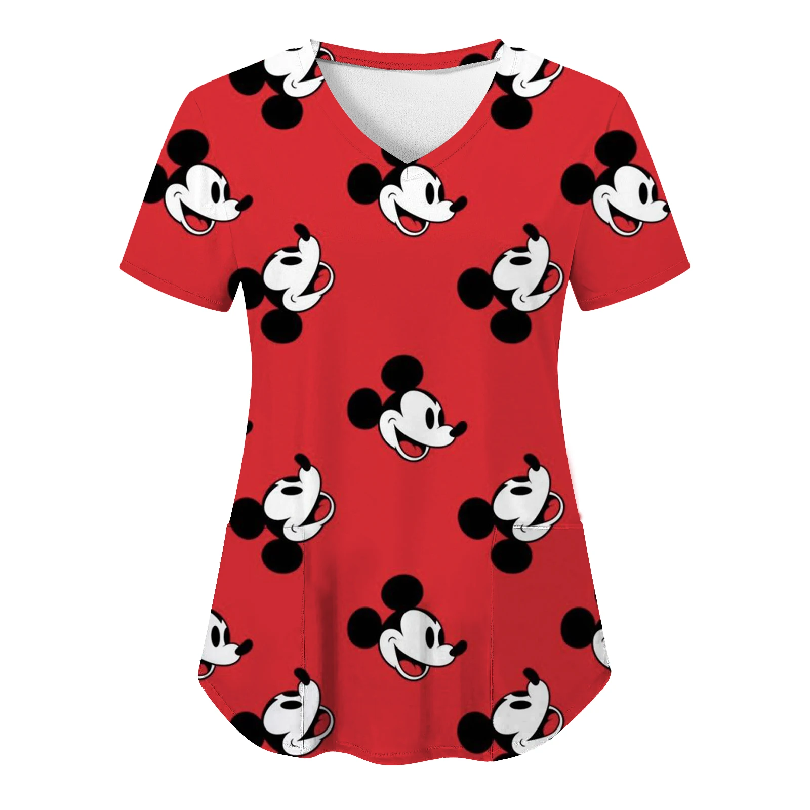 Disney-T-shirt à poches pour femme, T-shirt d'hôpital, T-shirt d'été, T-shirt Minnie Mouse, uniforme d'infirmière, haut pour fem