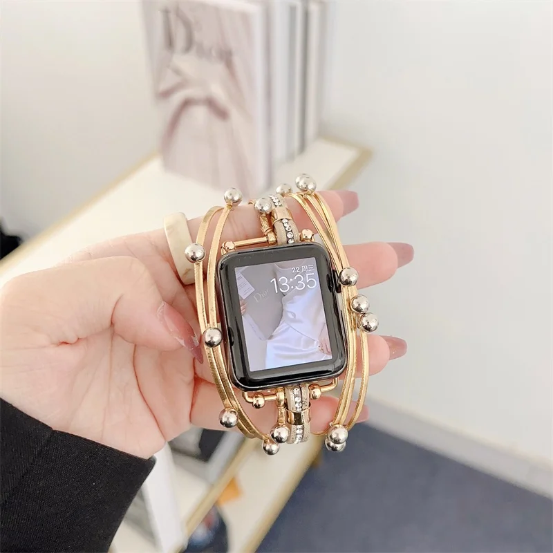 Dla iWatch Diamond Metal + nylonowe paski od zegarków do serii zegarków Ultra 8 49mm 45mm 44mm perłowy pasek do zegarka Apple 40mm 41mm bransoletka