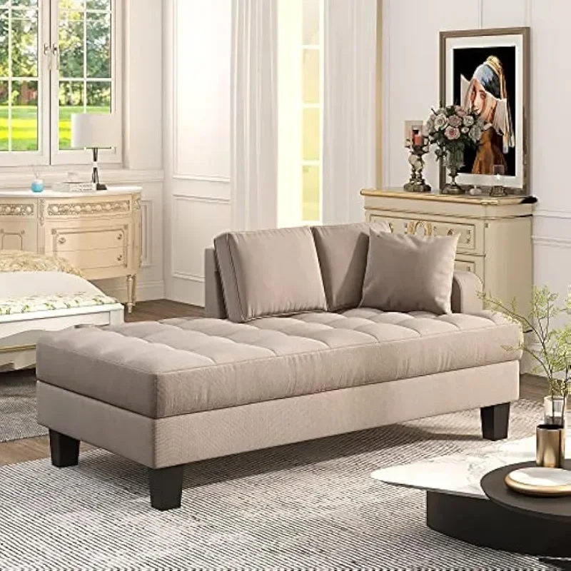 Sofá acolchado de lino suave para sala de estar, sofá moderno de color gris cálido con almohada, para dormitorio y oficina