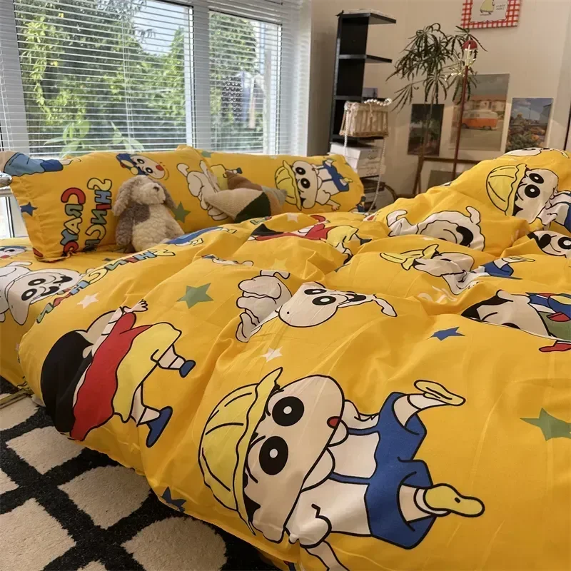 

Crayon Shin-chan Bed 3/4cps Bedding Set Cartoon Anime Cute Student School Dormitory Bed Sheets Set Pillow Case Bedroom Gifts