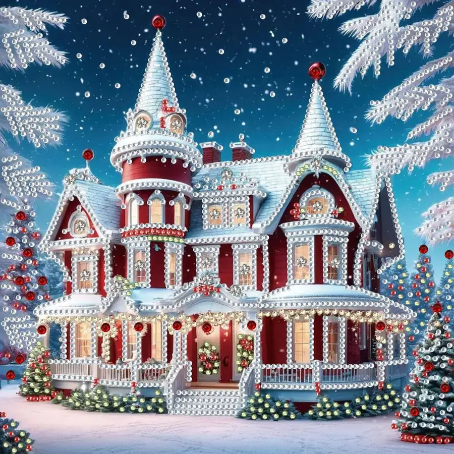 RUOPOTY 5D DIY Special Shape Diamond Painting Christmas Castle Full Diamond Handmade Gifts Mosaic Wall Decoration Painting