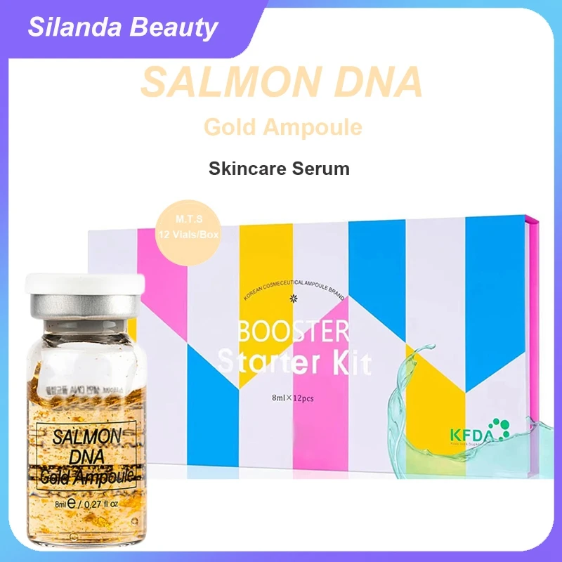 

Korean Salmon DNA Gold Ampoule Skin Booster Serum Skincare Moisturizing Regenerative Brightening MTS Face Essence 12 Vials/Box