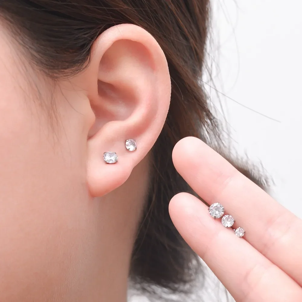 Classic Trendy Shiny 5A Zircon Stainless Steel Circle Stud Earrings for Men Women Hip-hop Punk Ear Bone Piercing Jewelry Gifts