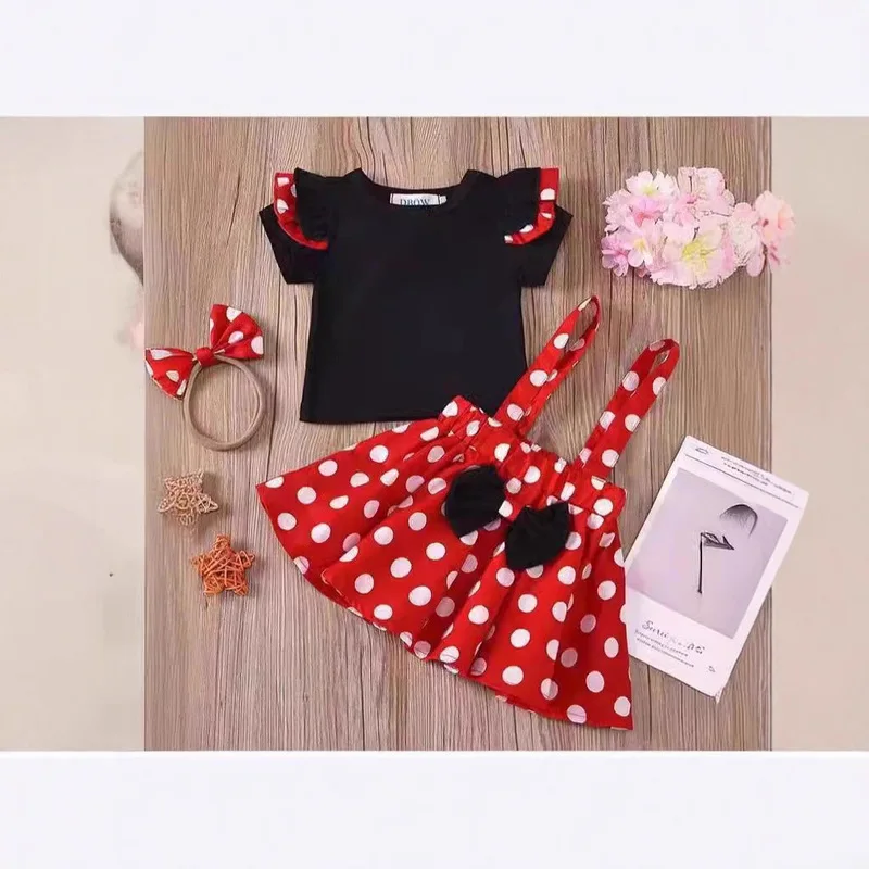 Girls' princess dress, cute polka dot tulle dress, Christmas girl dress, stylish short dress, three-piece set