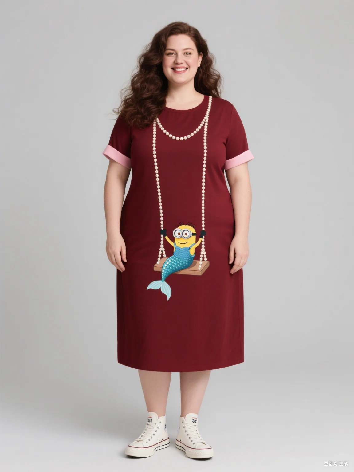 

2025 миньонов, забавное осеннее женское платье с IP-принтом больших размеров, женское платье без рукавов с круглым вырезом для модного наряда