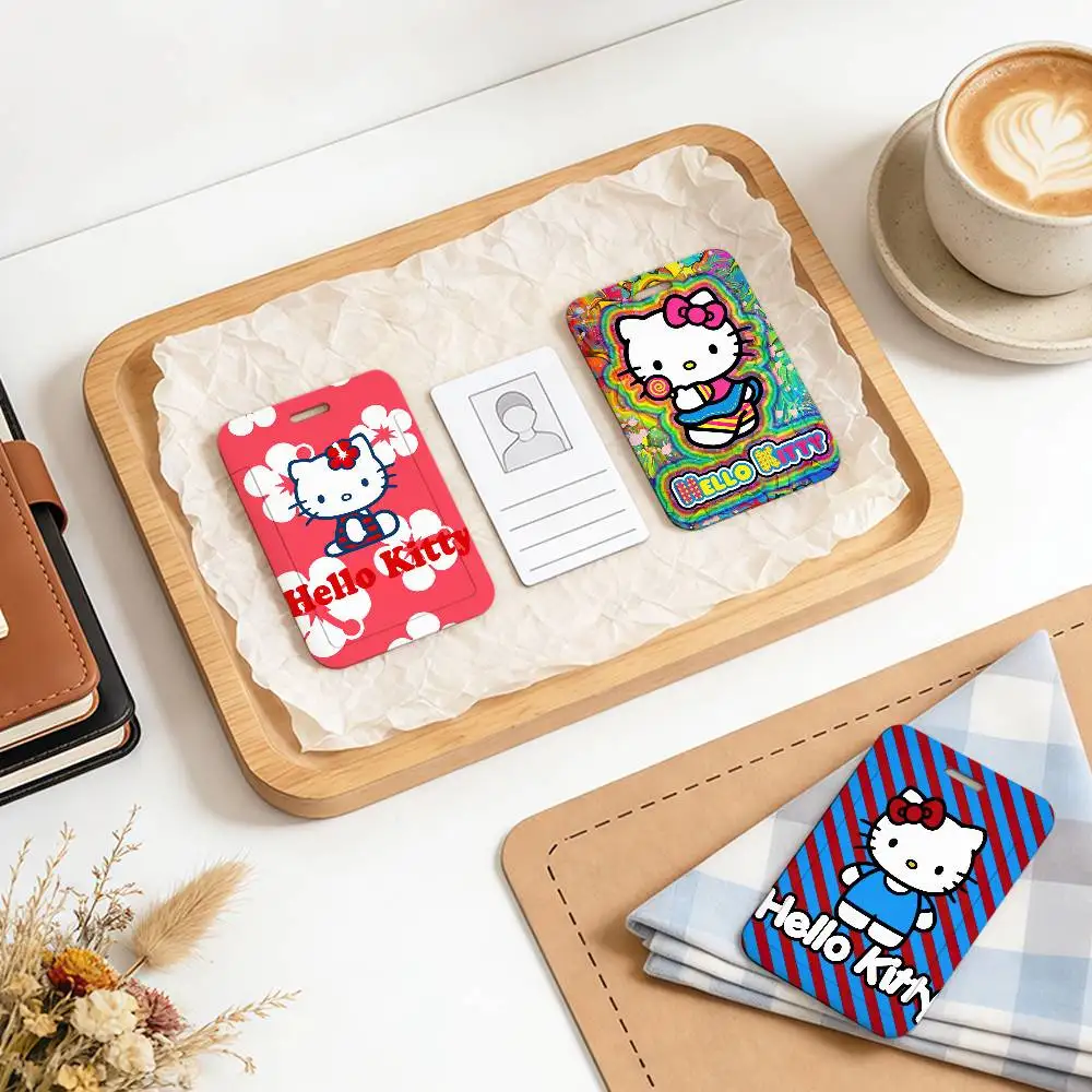 

Милые черные держатели для карт Kawaii K-Kitty Cartoon H-Hello с ремешком для студенческих карт питания и удостоверений личности, для школы