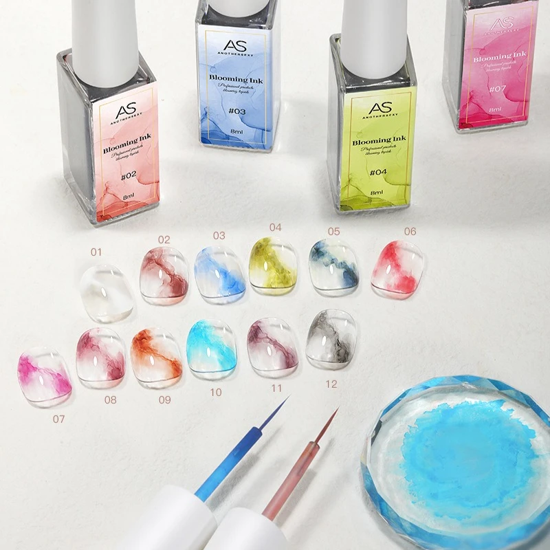12 Colors Blooming Marble Liquid Nail Art Watercolor Gel Ink Flowers Design Smudge Effect UV LED Soak Off Varnish for Manicure