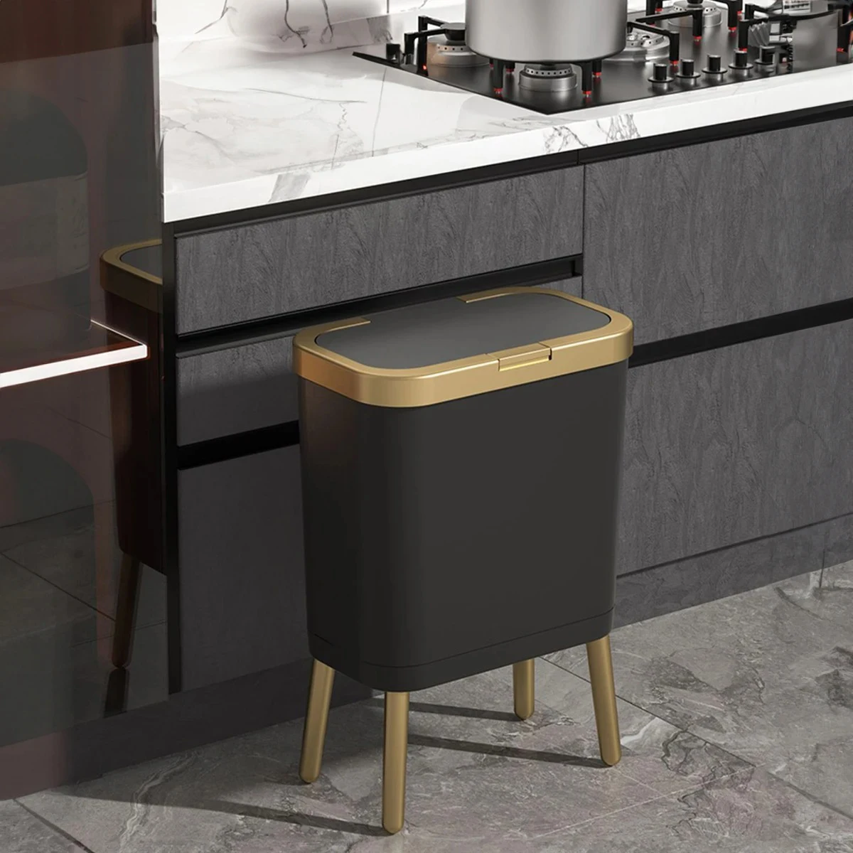 Trash Can with Lid Tall Household Kitchen Living Room Hotel Bedroom Bathroom Press Type Light Luxury Large Capacity Trash Can