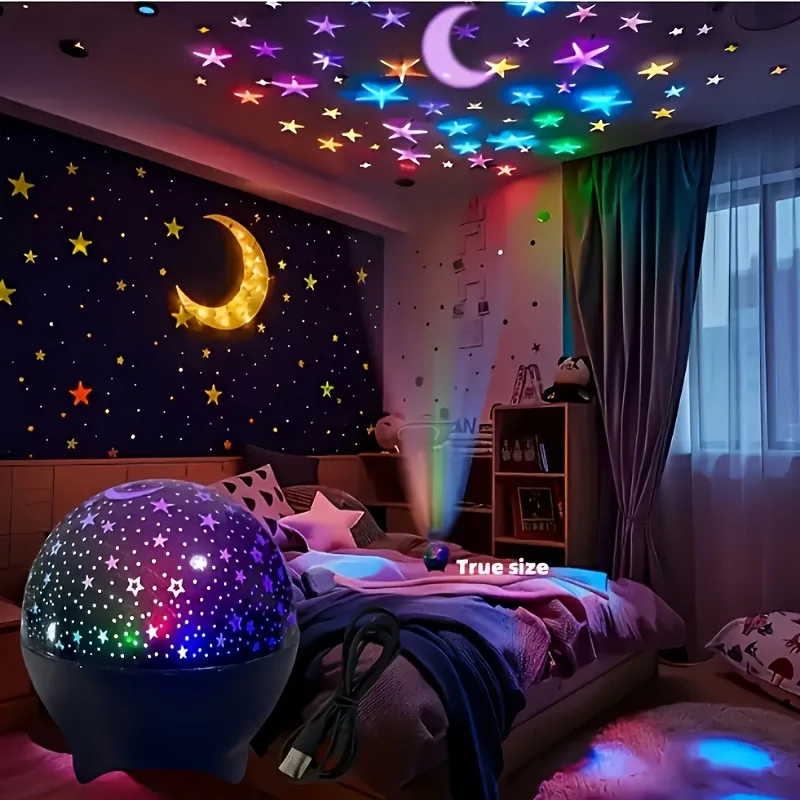 Proyector de luz de cielo estrellado y Luna, 7 modos, luz LED nocturna, luz estroboscópica colorida USB, enchufe USB para decoración de galaxia de fiesta en habitación de niños