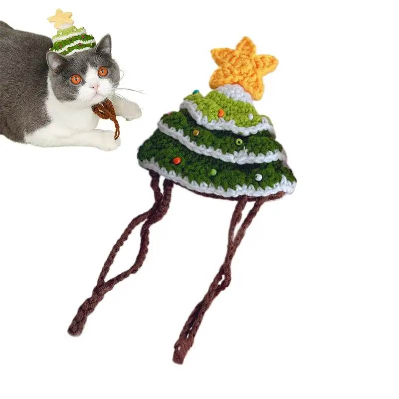 

Christmas Puppy Beanie Fleece Knitted Soft Christmas Puppy Beanie Hat Adjustable Handmade Christmas Hat Decorative Pet Costume