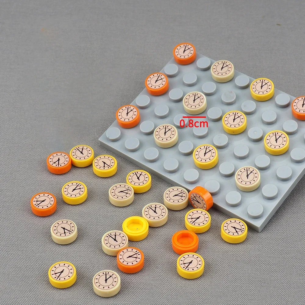 MOC 10PCS Round 1x1 With Tan Clock Face 98138pb259 Printed Pattern Building Blocks Kit 98138 Tile Bricks Toys Boys Kids Gifts