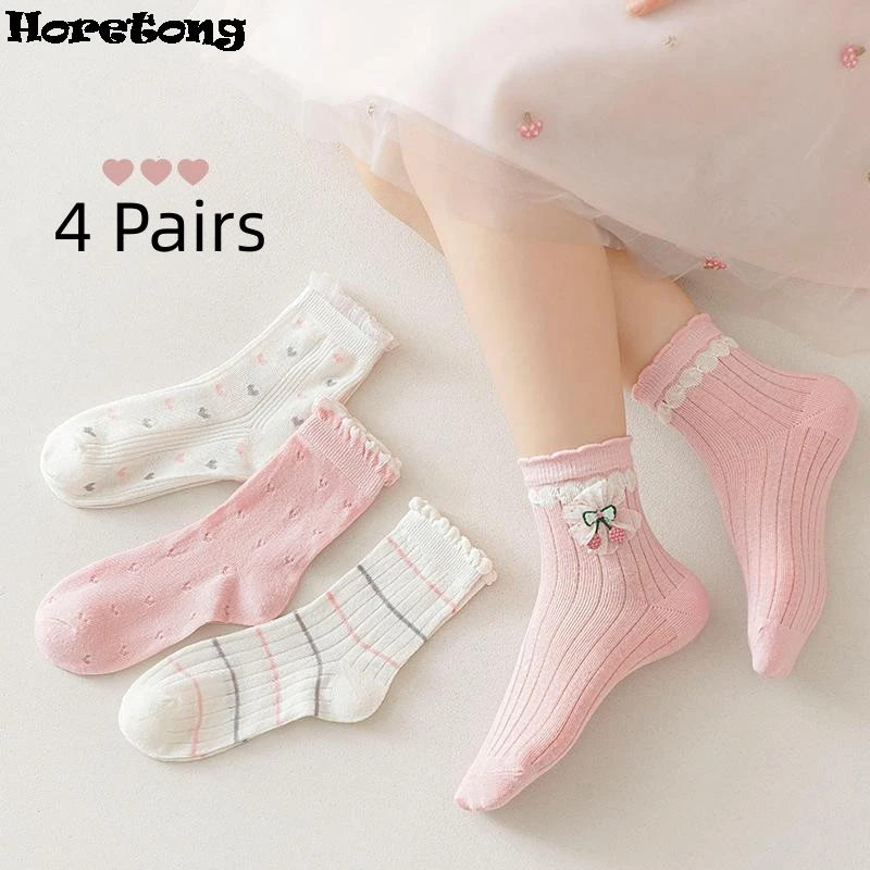 

Horetong 4Pairs/Lot Cute Kids Socks For Girls Cotton Print Princess Children Sock Casual Summer Mesh Thin Cartoon Socks 1-12 Y