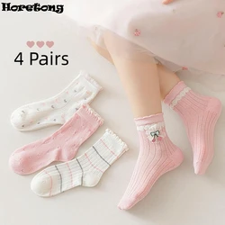 Horetong 4Pairs/Lot Cute Kids Socks For Girls Cotton Print Princess Children Sock Casual Summer Mesh Thin Cartoon Socks 1-12 Y