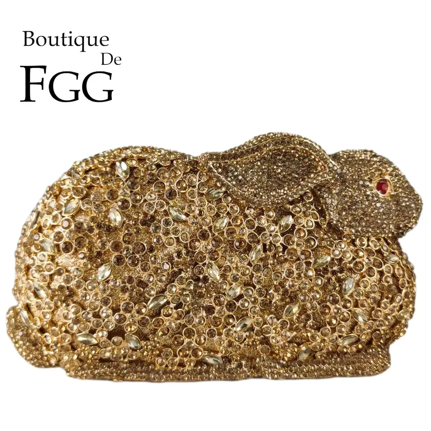 Boutique De FGG (w magazynie) króliczek damski kryształowe torby wieczorowe i szpony formalne Minaudiere z Rhinestone torebka i torebka
