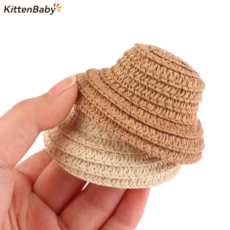 1Pcs Dollhouse Miniature Straw Hat Mini Doll Hat Doll House Ornament Hand Weaved Dollhouse Accessories