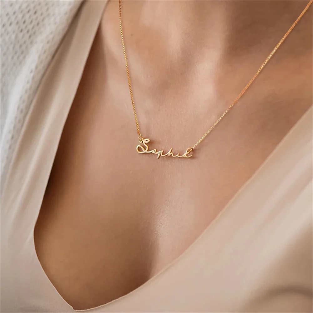 Collar con nombre personalizado en letra cursiva, collar personalizado de acero inoxidable de color dorado para mujer, joyería, regalo, collar de mujer
