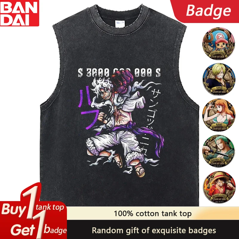 

The Latest ONE PIECE Hot Blood Animation Pure Cotton Washed Tank Top2025 Summer American Trend Fashion Loose Men Retro Tank Top