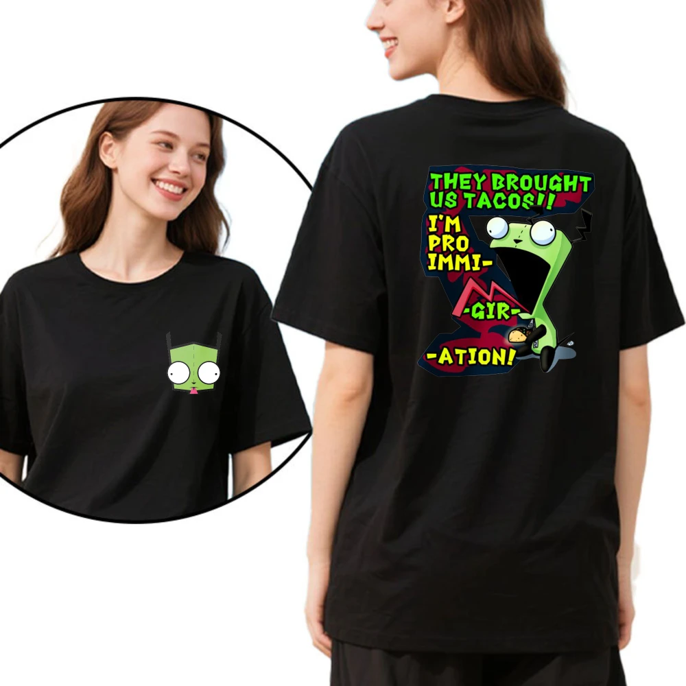 

Invader Zim Gir Character Print Funny Quote Unisex Cotton T-Shirt Casual Summer Wear Popular Cartoon Gift for Fans Kawaii Tops