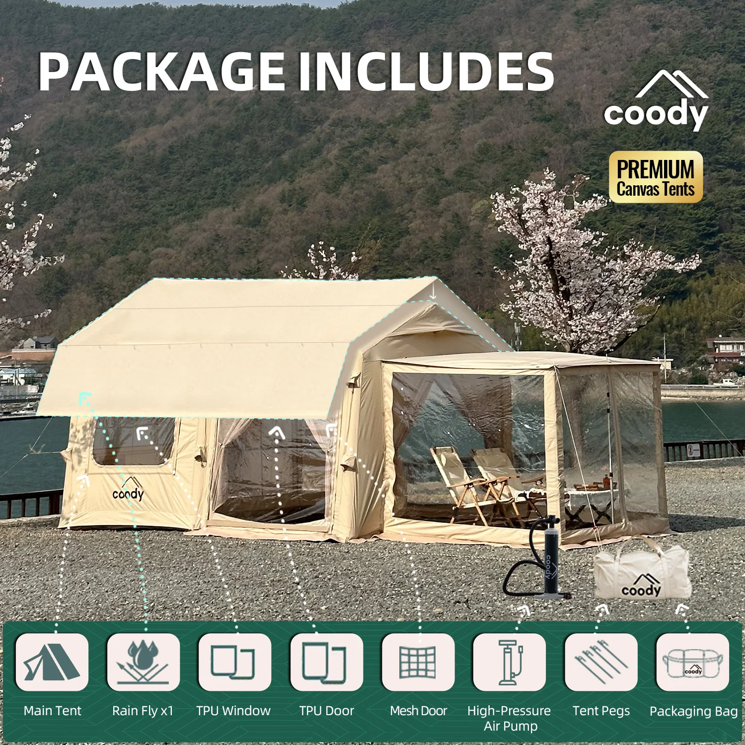 Coody Roomy Air Tent-Beige Manufacturer Hot Selling  Air Tent Waterproof and UV-proof Outdoor Camping Tent