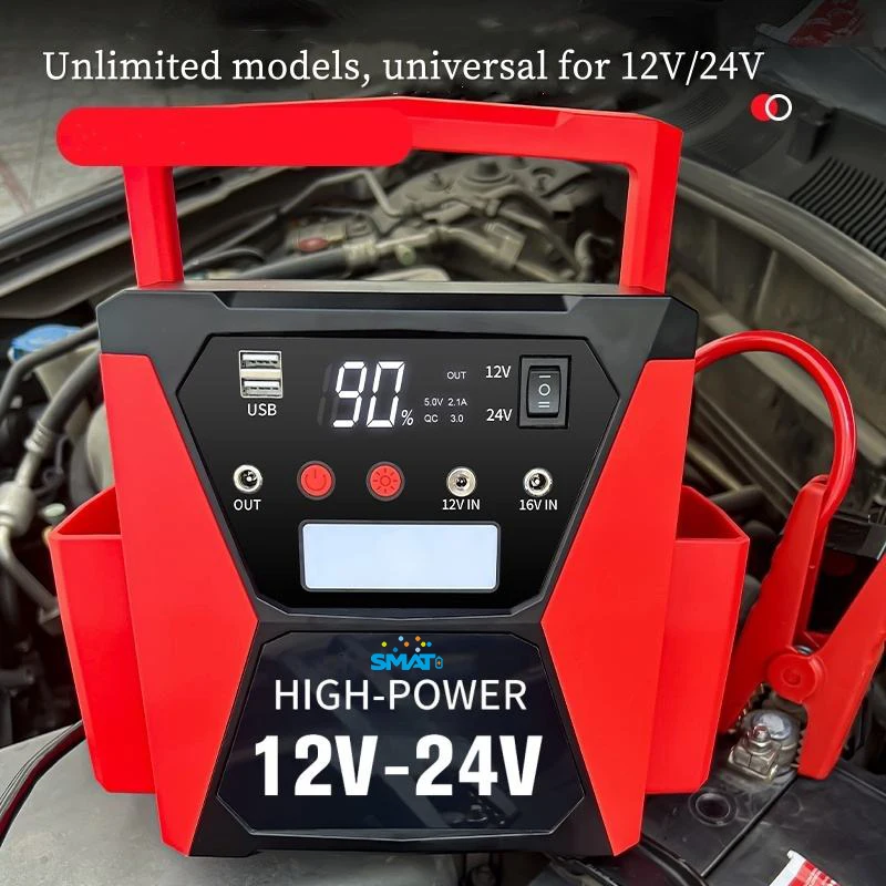 Heavy Duty 12V/24V Motorcycle/Car/Truck Jump Starter Power Bank 4000A Peak Current Booster With Spark Proof & LED Light
