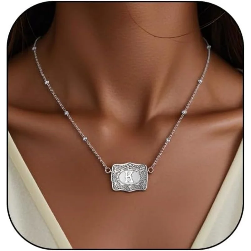 

Женское ожерелье с подвеской-застежкой для ремня из позолоченного 14-каратным золотом материала, с инициалом A-Z, тисненым шармом, в стиле родео/вестерн, персонализированные ювелирные аксессуары