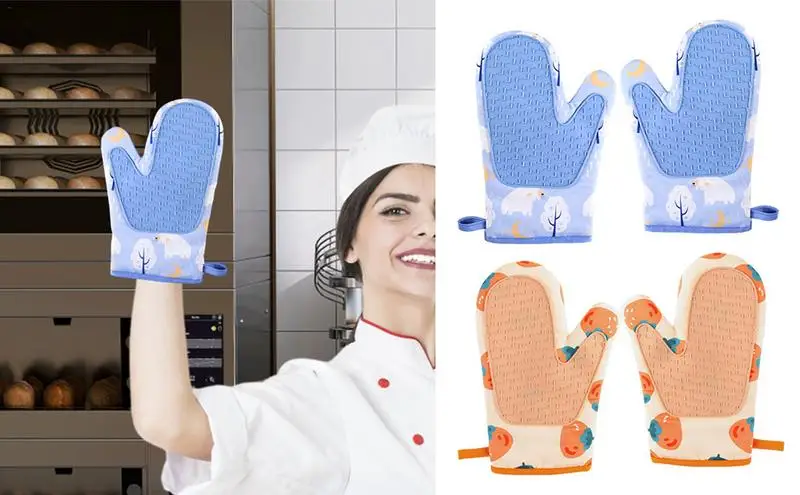 Oven Mitts Microwave Glove Heat Resistant Pot Holder Baking suuplies Silicone Mittens With Lanyard household kithen accessories