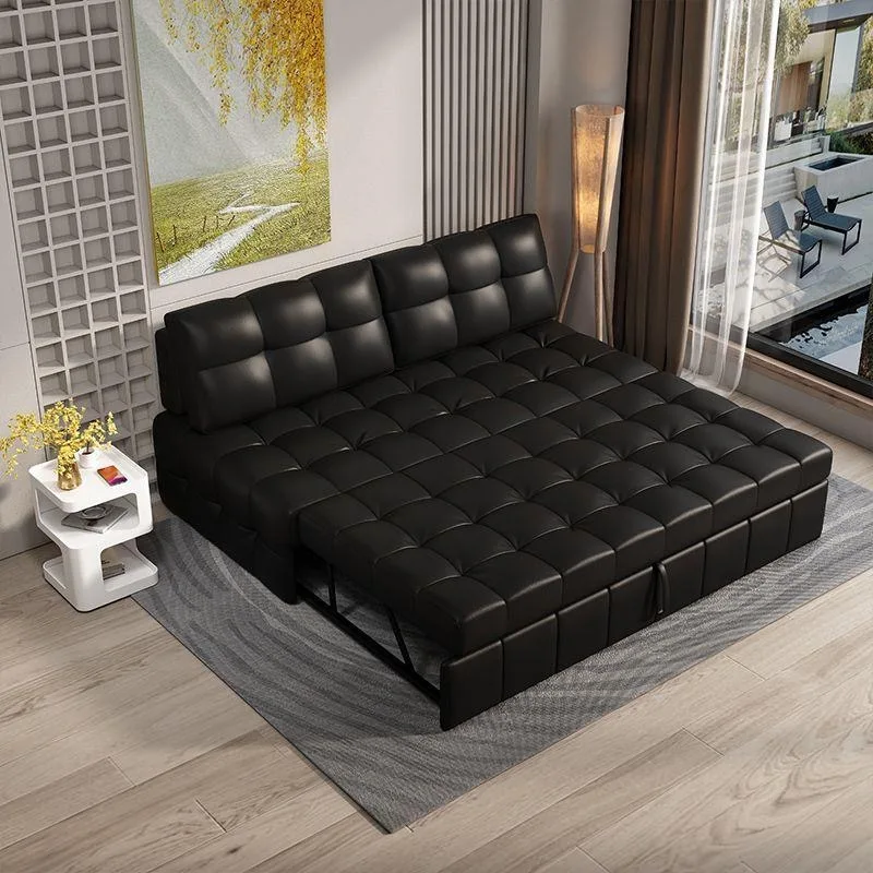 Modern Luxury Leather Folding Sofa Bed with Soft Cushions and Wood Frame-Living Room Bedroom Furniture
