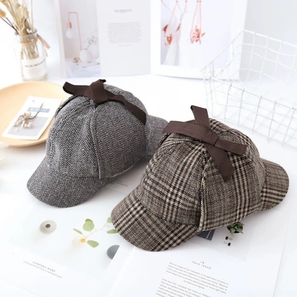 Vintage Striped Pattern Detective Cap Double-Cap Brim All Seasons Snapback Caps Baseball Cap Men
