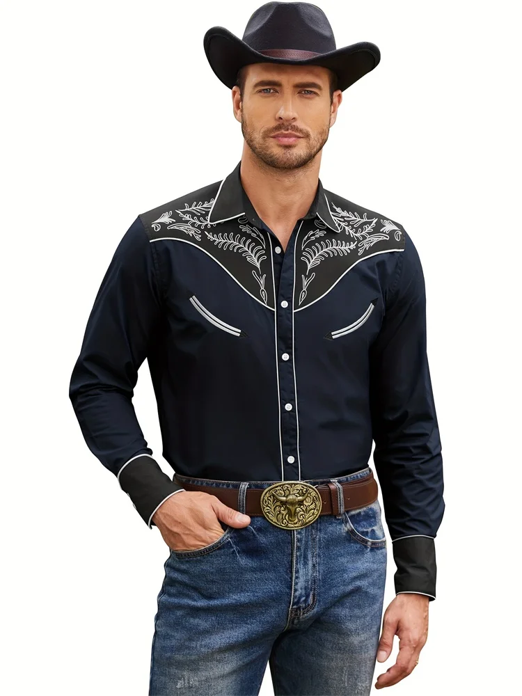 Camisa vaquera occidental para hombre, camisa de manga larga con estampado Vintage 3D, moda urbana para exteriores, camisa clásica para hombre 2024