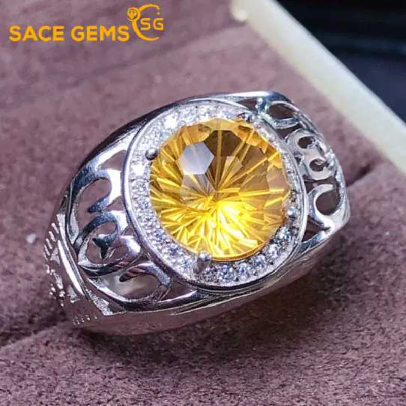 

SACE GEMS New Arrival Resizable 10*10MM Topaz Quartz Luxury Ring for Man 925 Sterling Silver Wedding Engagement Fine Jewelry