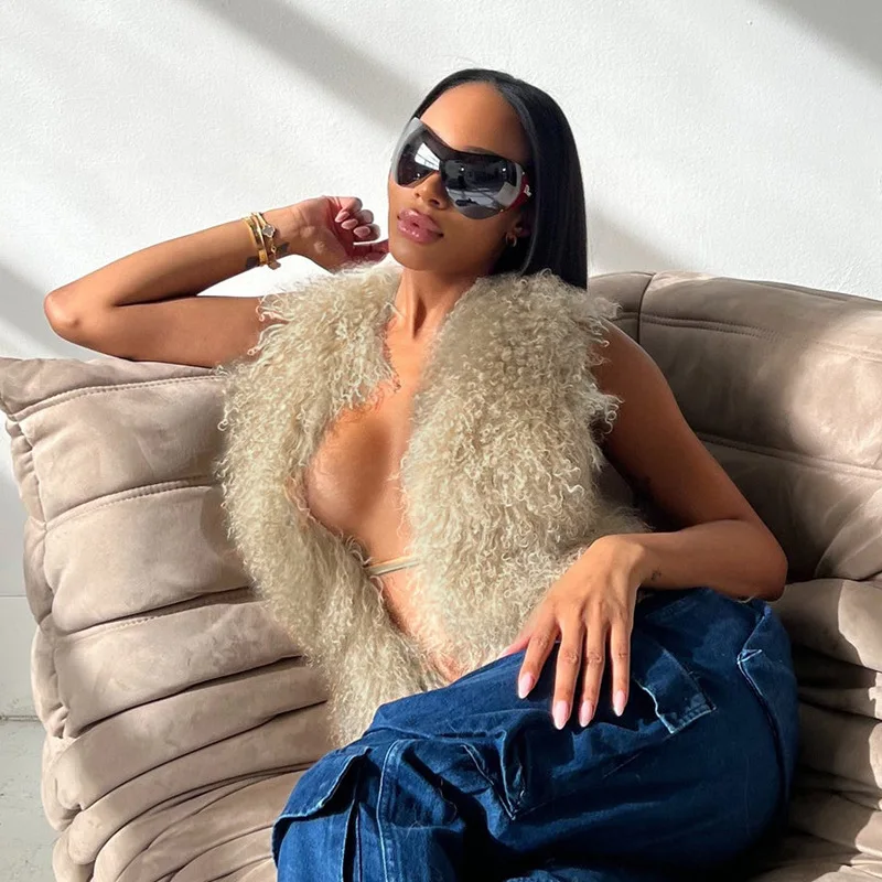 Gilet di pelliccia Giacca invernale Y2K Streetwear Moda Abbigliamento Donna 2024 Ritagliata pelosa Elegante Cappotti sexy Giacche calde spesse