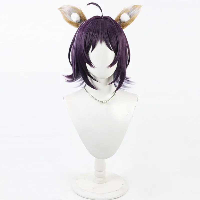 Anime Cosmic Princess Kaguya Iroha Sakayori Cosplay Wig with Ears Short Purple Mixed Heat Resistant Synthetic Hair for Halloween