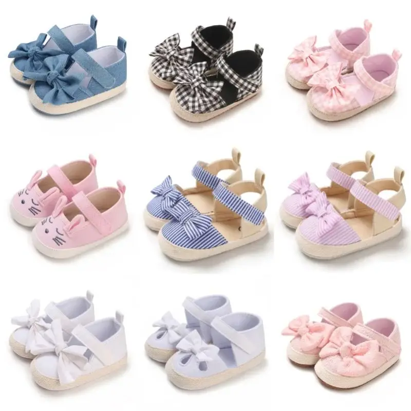 

Summer Girl Baby Casual Sandals Soft Sole Lightweight Comfortable Walking Shoes Bow Detail Canvas Footwear for Little Ones