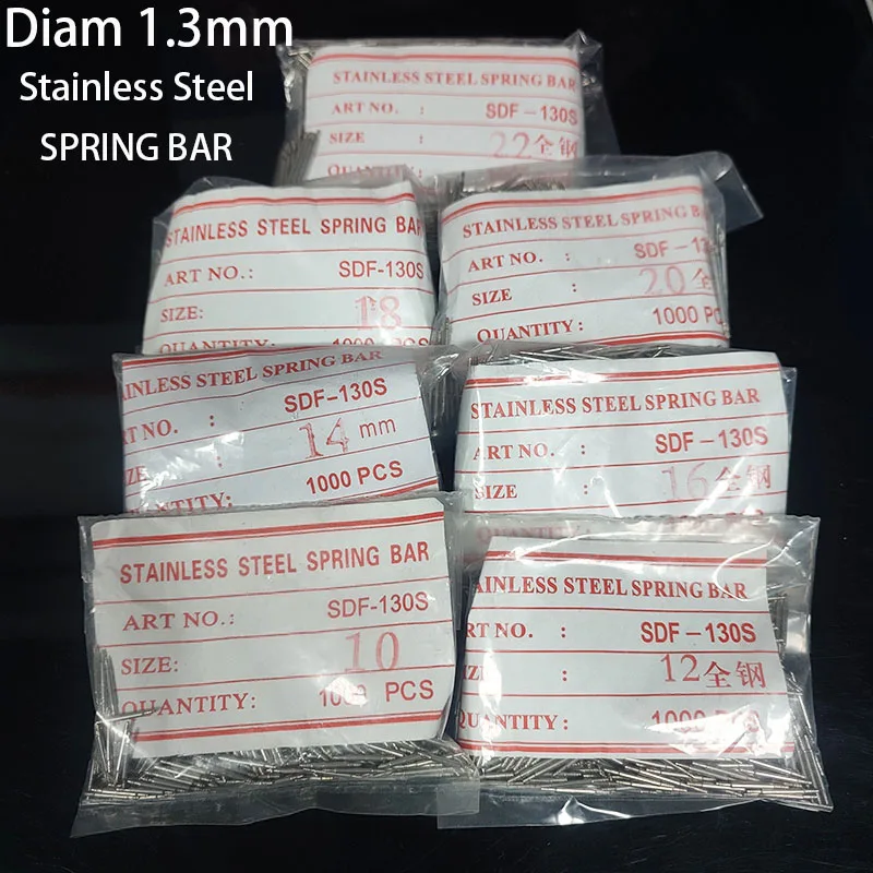 Diam 1.3mm Stainless Steel Spring Bar For Watch strap 10/12/14/16/18/20/22 Watch Pins