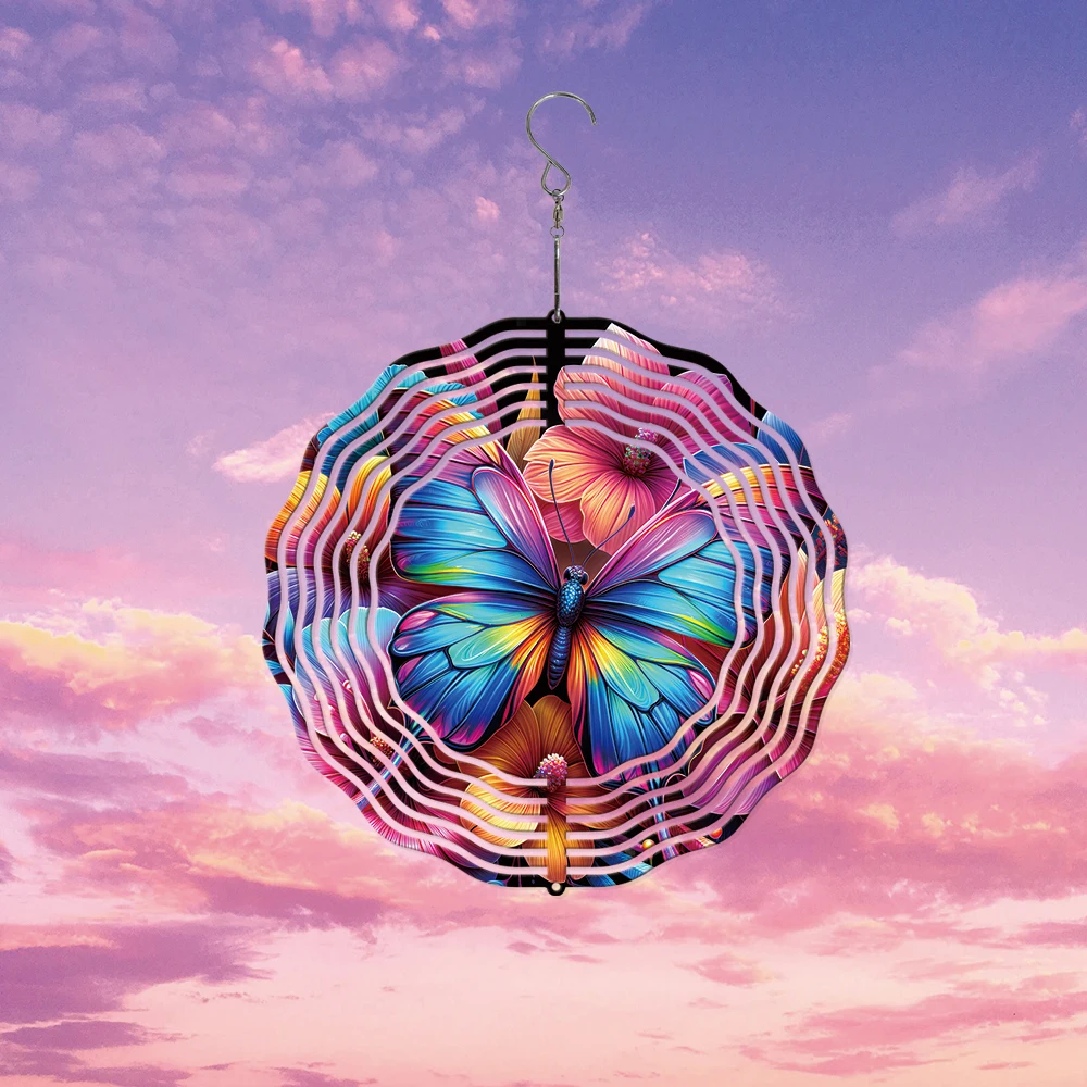 

1PC Flowing-Light Effect Colorful Butterfly Steel 3D Rotating Wind Spinner Streamline Effect Wind Spin Flowers For Home Garden