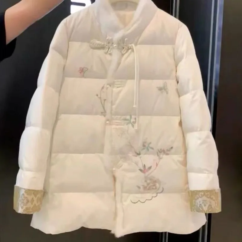 New Winter Style Petite Down Cotton-padded Jacket New Chinese-style High-end Printed Button-down Cotton-padded Jacket Women Coat