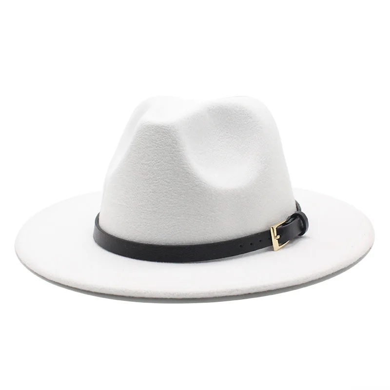 

New Hat Men S And Women S Fedora Hat Autumn And Winter British Style Retro Belt White Top Hat Woolen Gentleman Hat