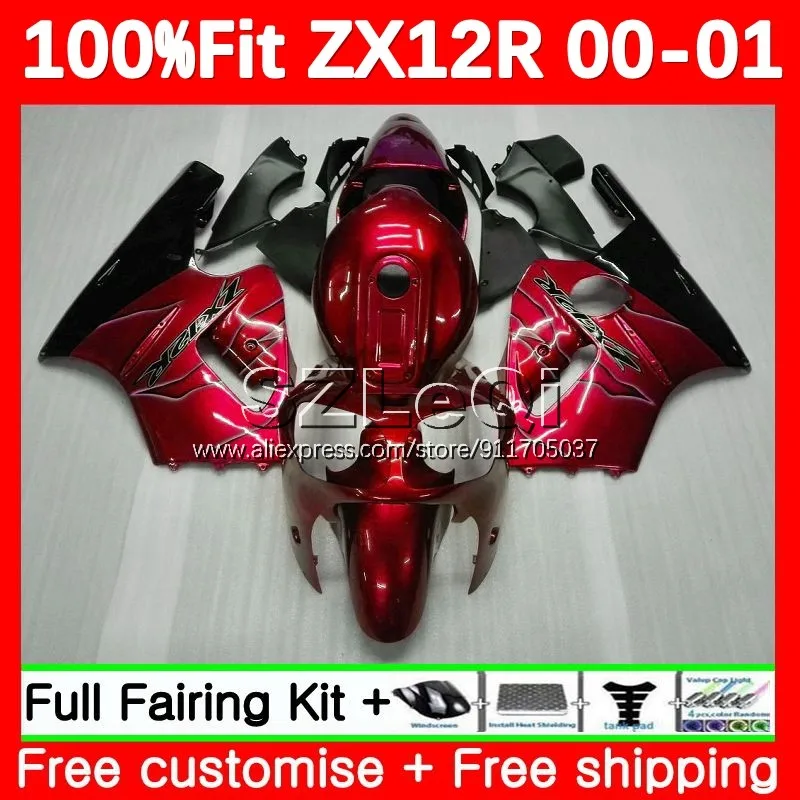 Injection Body For KAWASAKI NINJA ZX1200 C ZX 12 R ZX-12R ZX12R Red Metallic 00 01 115No.42 ZX 1200 12R 1200CC 2000 2001 Fairing