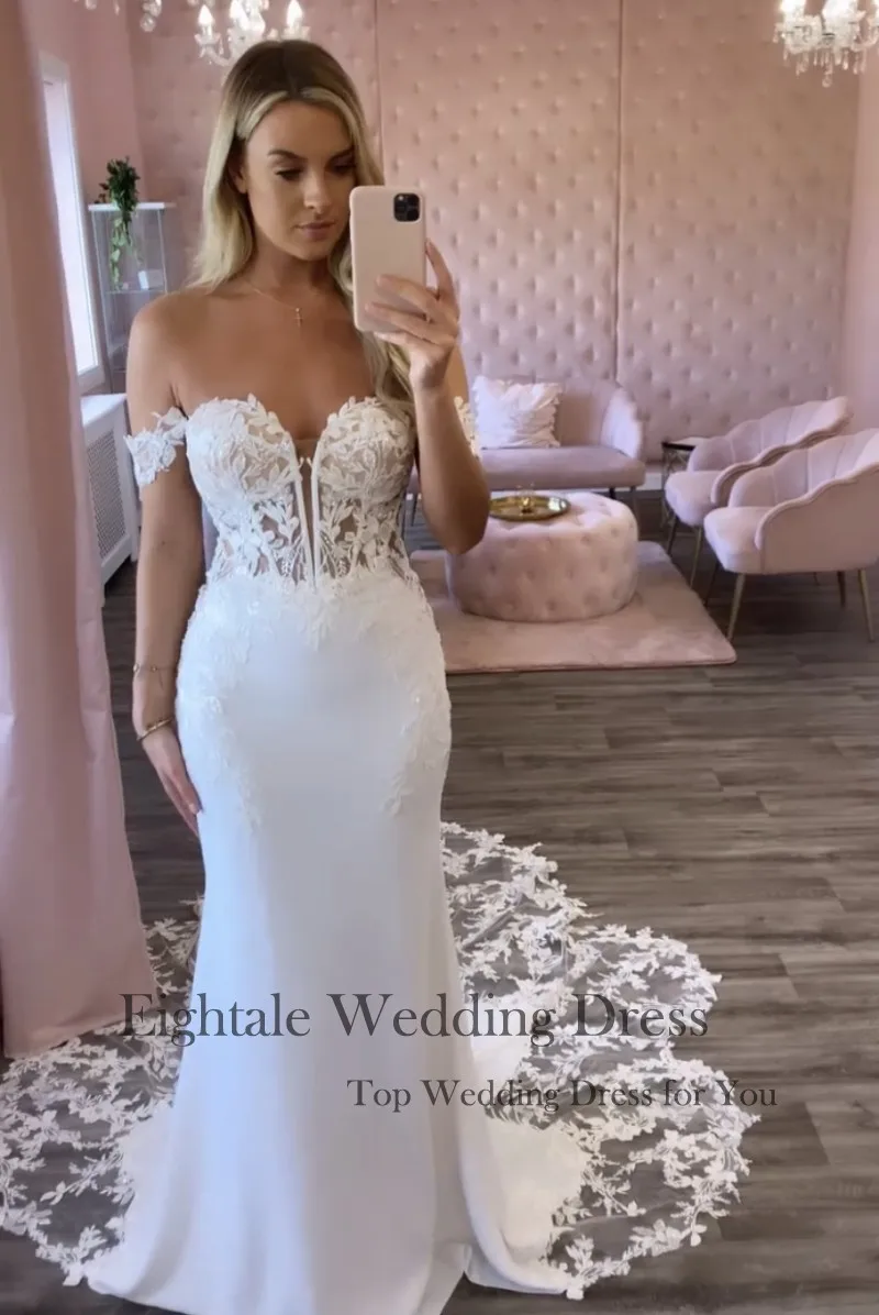 Eightale Boho vestidos de novia sirena encaje fuera del hombro corte tren apliques vestido de novia personalizado blanco marfil hochzeitskleid