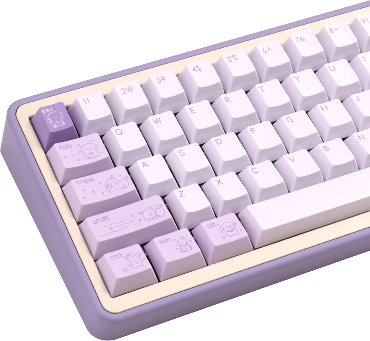 

Милые PBT-кейкапы светло-фиолетового цвета, профиль Cherry, кастомные колпачки для механической игровой клавиатуры, 145 клавиш, набор кейкапов с сублимационной печатью