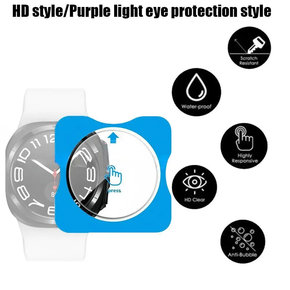 Protector de pantalla de vidrio templado 9H para Samsung Galaxy Watch 7, película HD Ultra impermeable con Kit de instalación de Alineación automática, K6C5